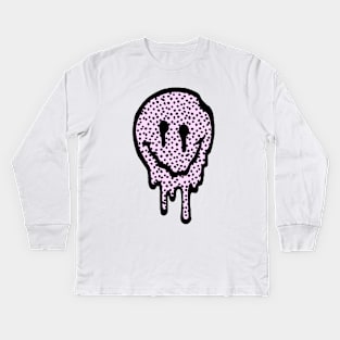 Pink Polka Dot Drippy Smiley Face Kids Long Sleeve T-Shirt